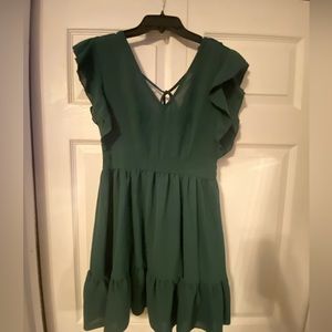 -green open back dress